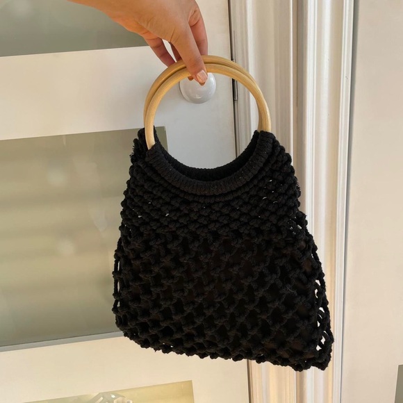 Black crotchet hand bag / purse - Picture 1 of 5